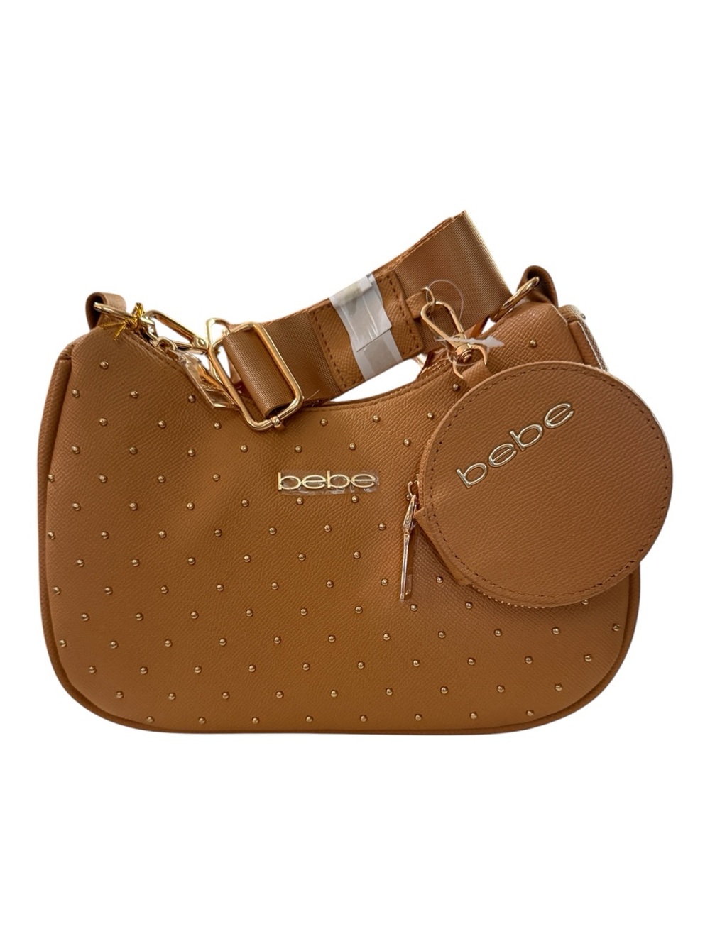 Bebe Sagan Studded Crossbody Bag Camel NWT